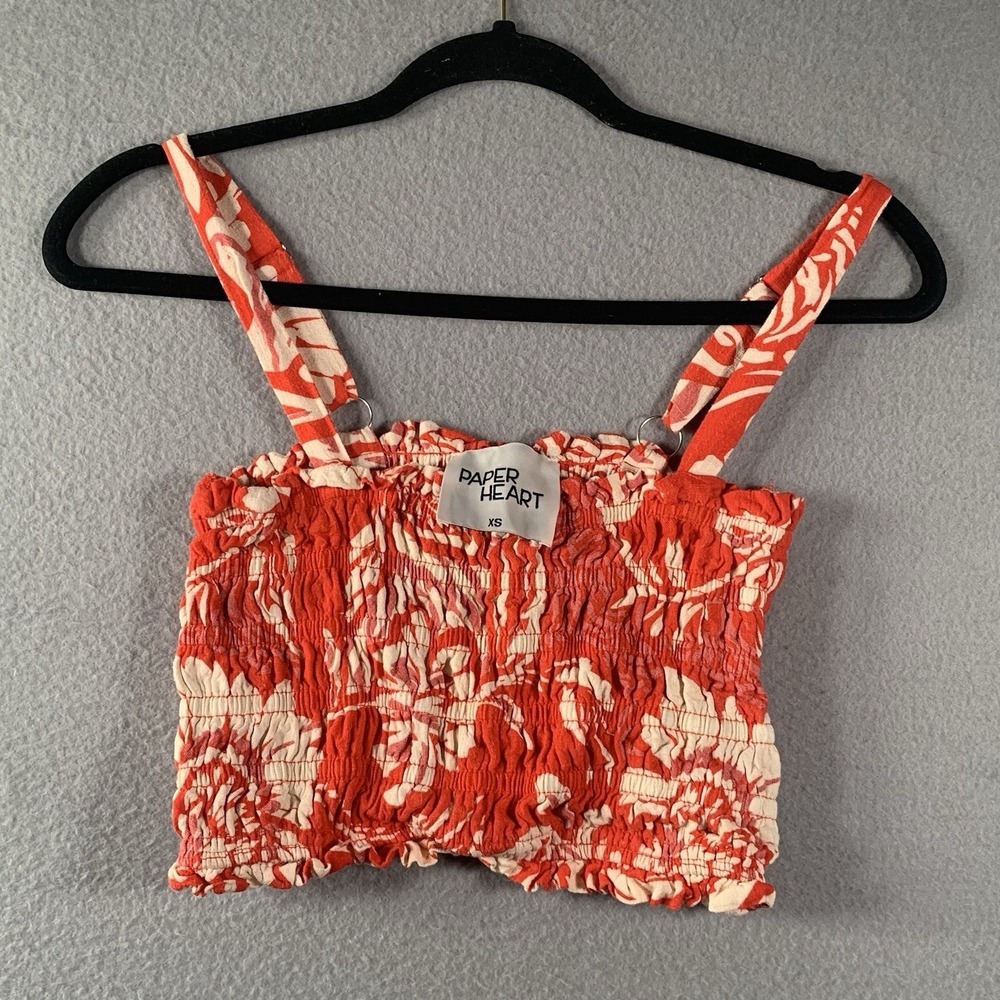 Paper Heart  Red Smocked Tube‎ Top With Straps .  XS  Linen Blend
